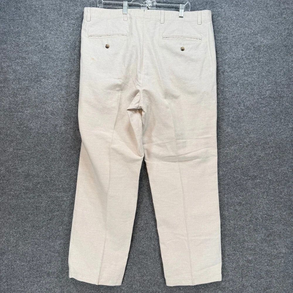 Lands End Pants Mens 40 Beige Linen Blend Traditional Fit Chino Slacks Casual