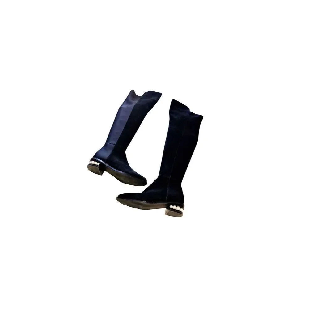 CATHERINE MALANDRINO Black Vegan Suede Over the Knee Pearl Heel Boot 7.5