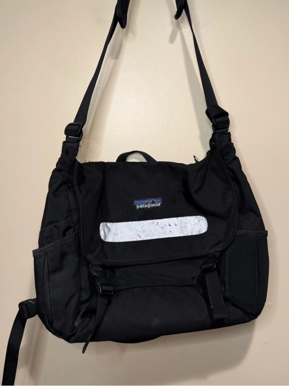 Patagonia Black Messenger Bag with Reflective stripe
