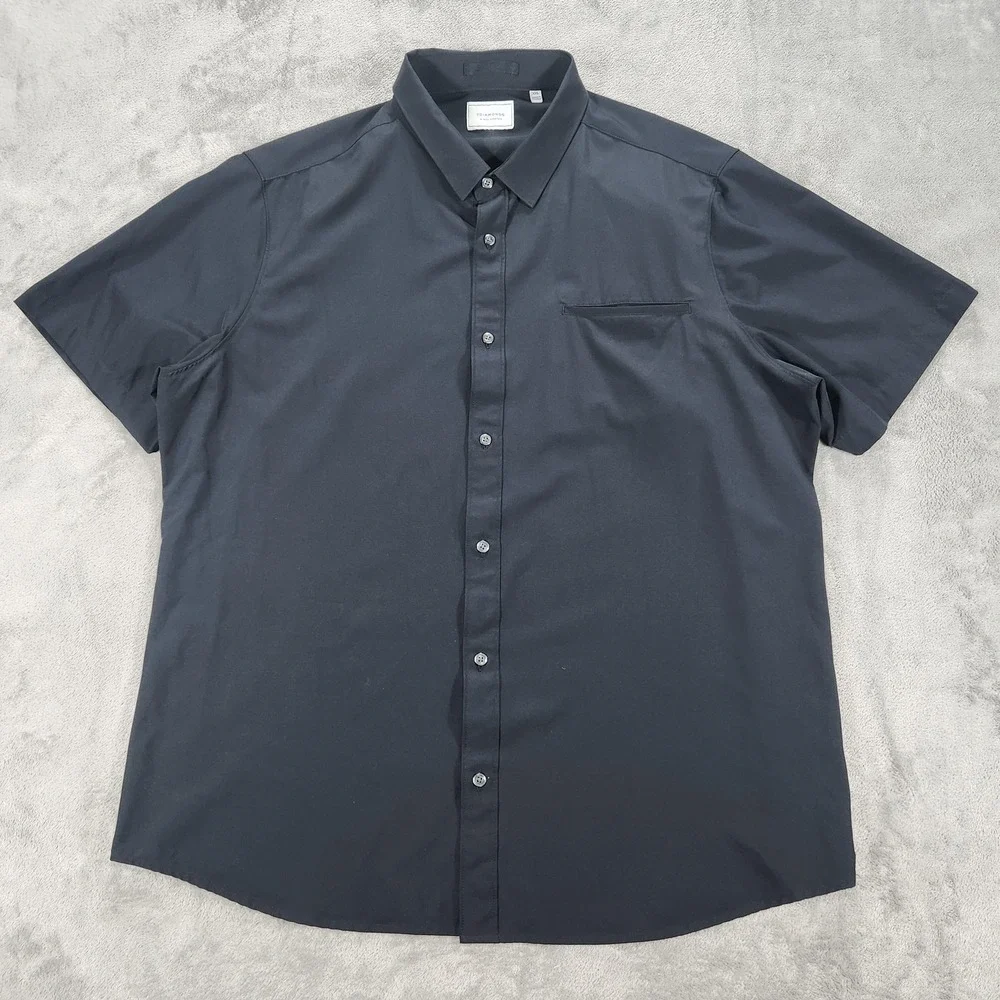 7Diamonds Shirt Mens 2XL Black Grant 4-Way Stretch Short Sleeve Button Up Casual