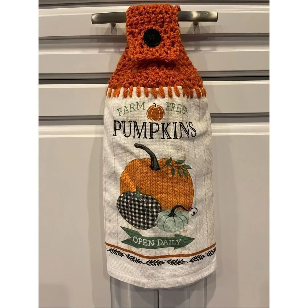 Crochet Top Kitchen Towel- Farm Fresh Pumpkins open daily