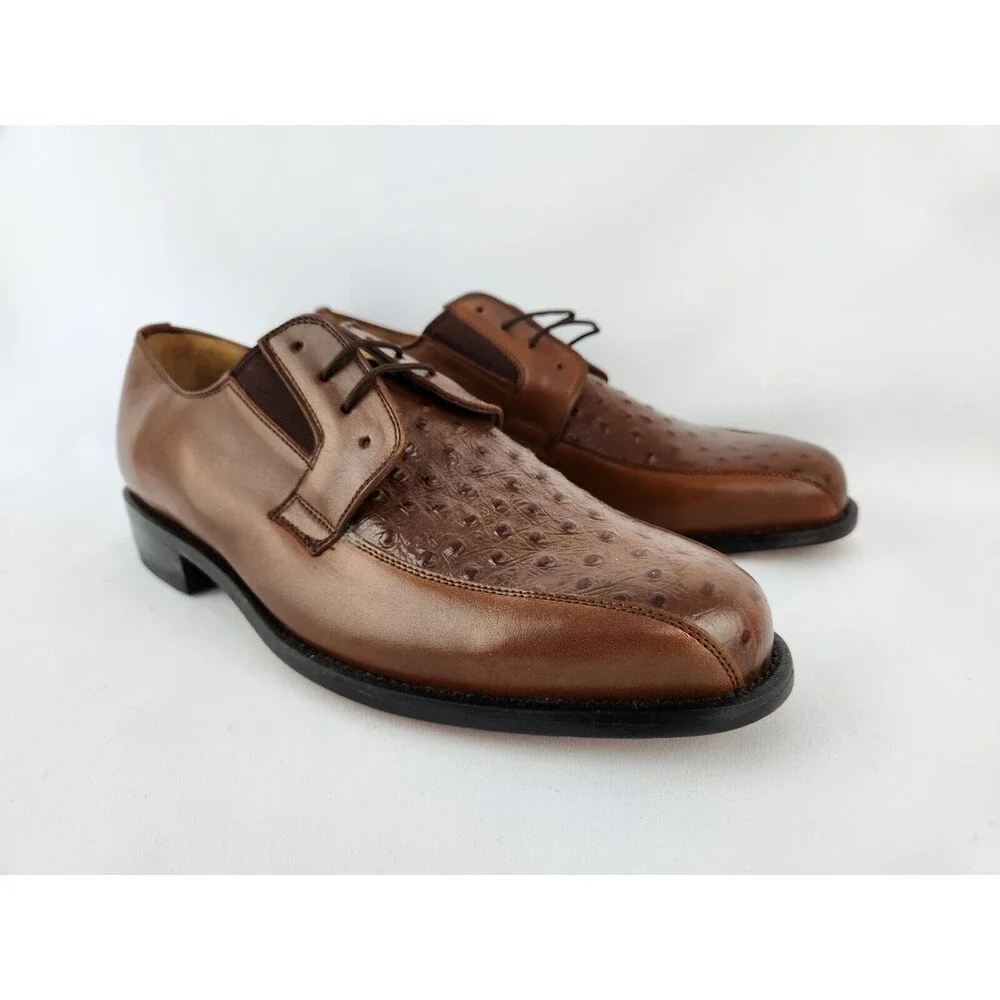 NEW Men's 9.5 Genuine Leather Oxfords w/ Faux Ostrich Pattern Dress Shoes‎ Lace