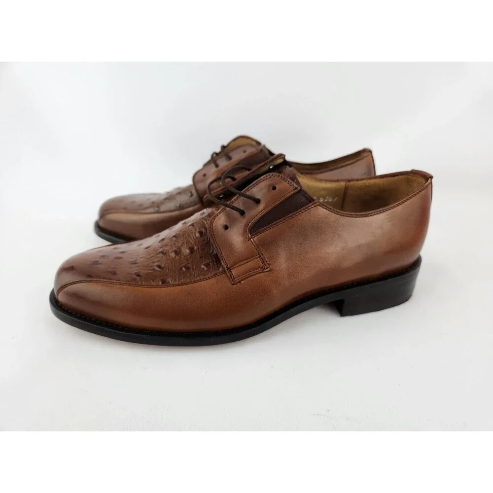 NEW Men's 9.5 Genuine Leather Oxfords w/ Faux Ostrich Pattern Dress Shoes‎ Lace