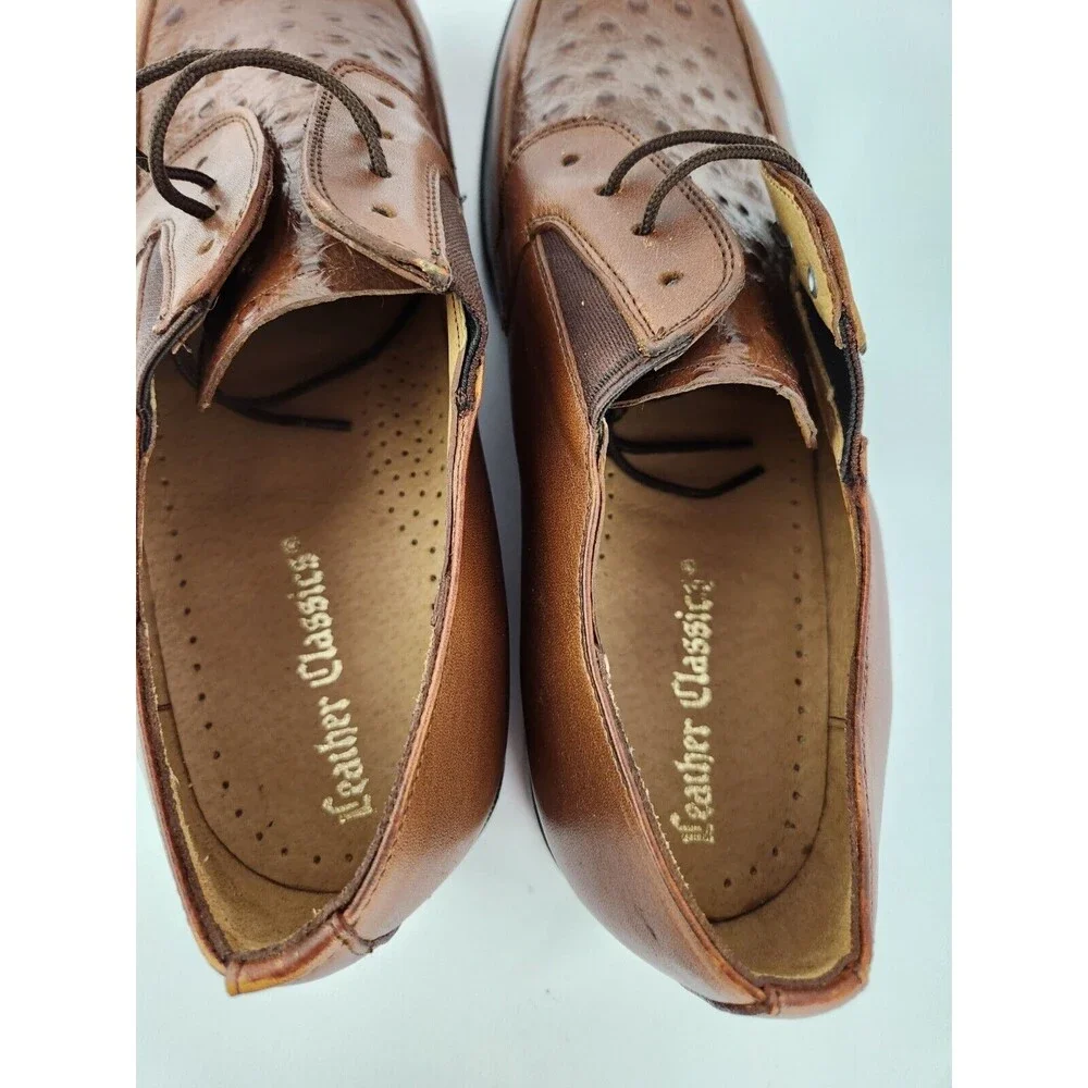 NEW Men's 9.5 Genuine Leather Oxfords w/ Faux Ostrich Pattern Dress Shoes‎ Lace