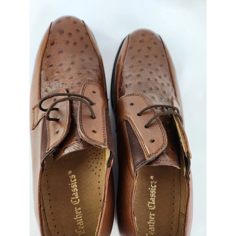NEW Men's 9.5 Genuine Leather Oxfords w/ Faux Ostrich Pattern Dress Shoes‎ Lace