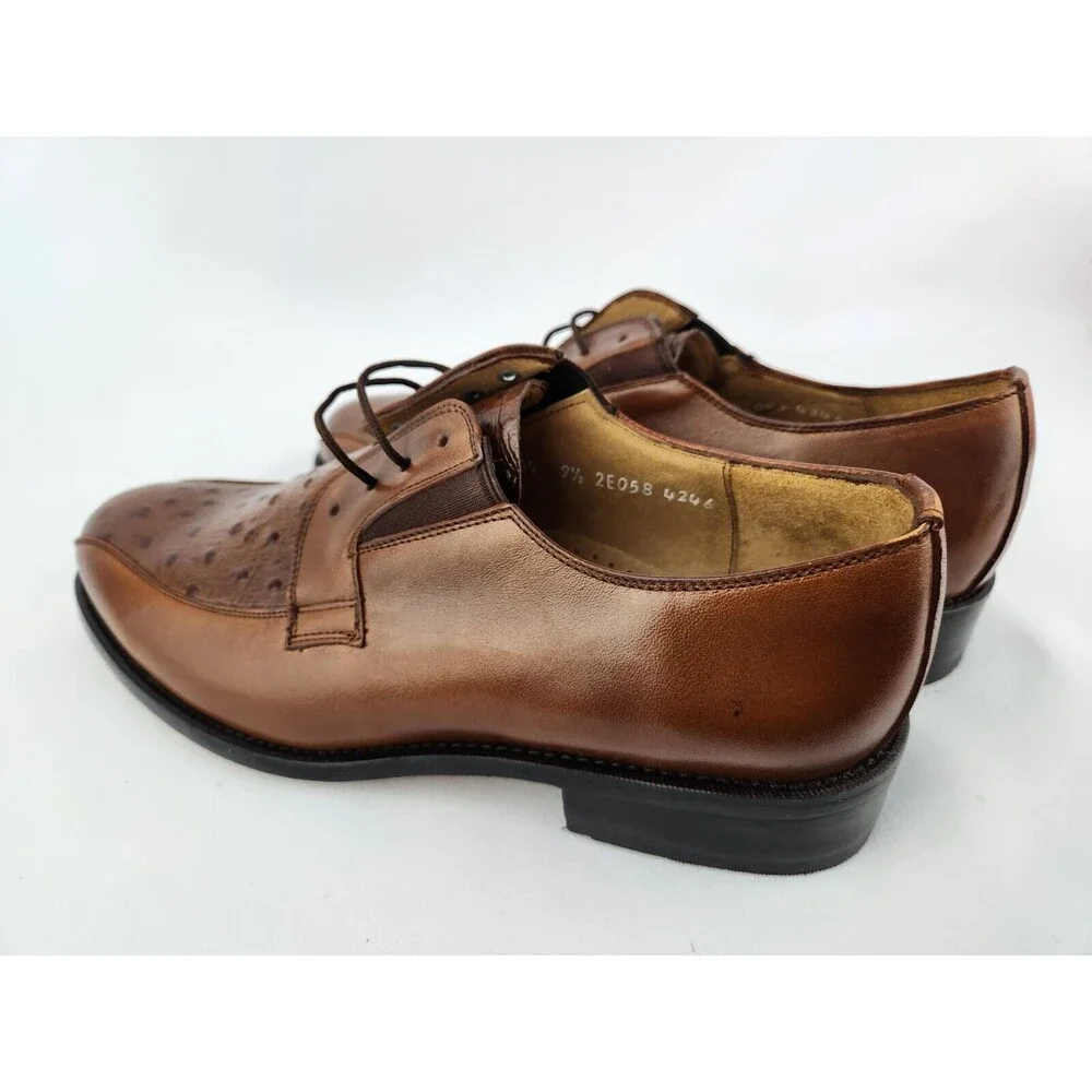 NEW Men's 9.5 Genuine Leather Oxfords w/ Faux Ostrich Pattern Dress Shoes‎ Lace