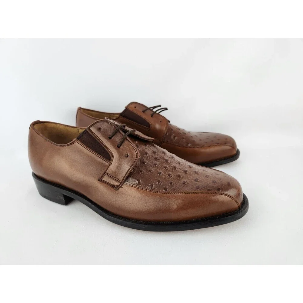 NEW Men's 9.5 Genuine Leather Oxfords w/ Faux Ostrich Pattern Dress Shoes‎ Lace