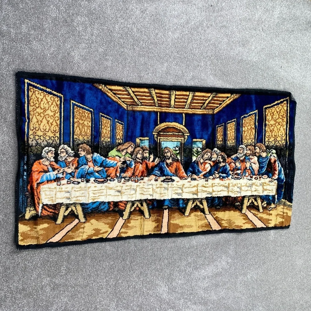 Vintage Religious Rug Mid Century Jesus‎ Last Supper Wool Tapestry Italy 20