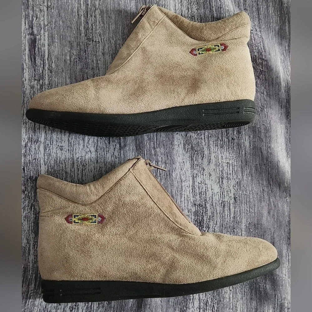 Beacon Comfort‎ Ankle Boots Zip Up Beige Suede Casual Everyday Shoes