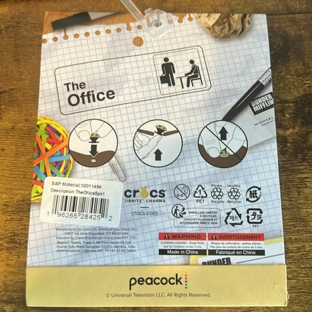 The Office Crocs 5 Jibbitz Charms. New in package Dunder‎ Mifflin Peacock TV NeW