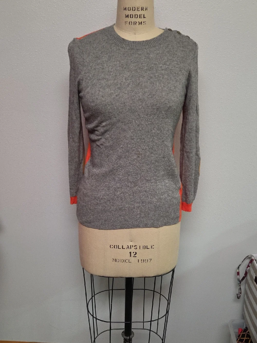 J. Crew Gray Crewneck Sweater with Orange Accent