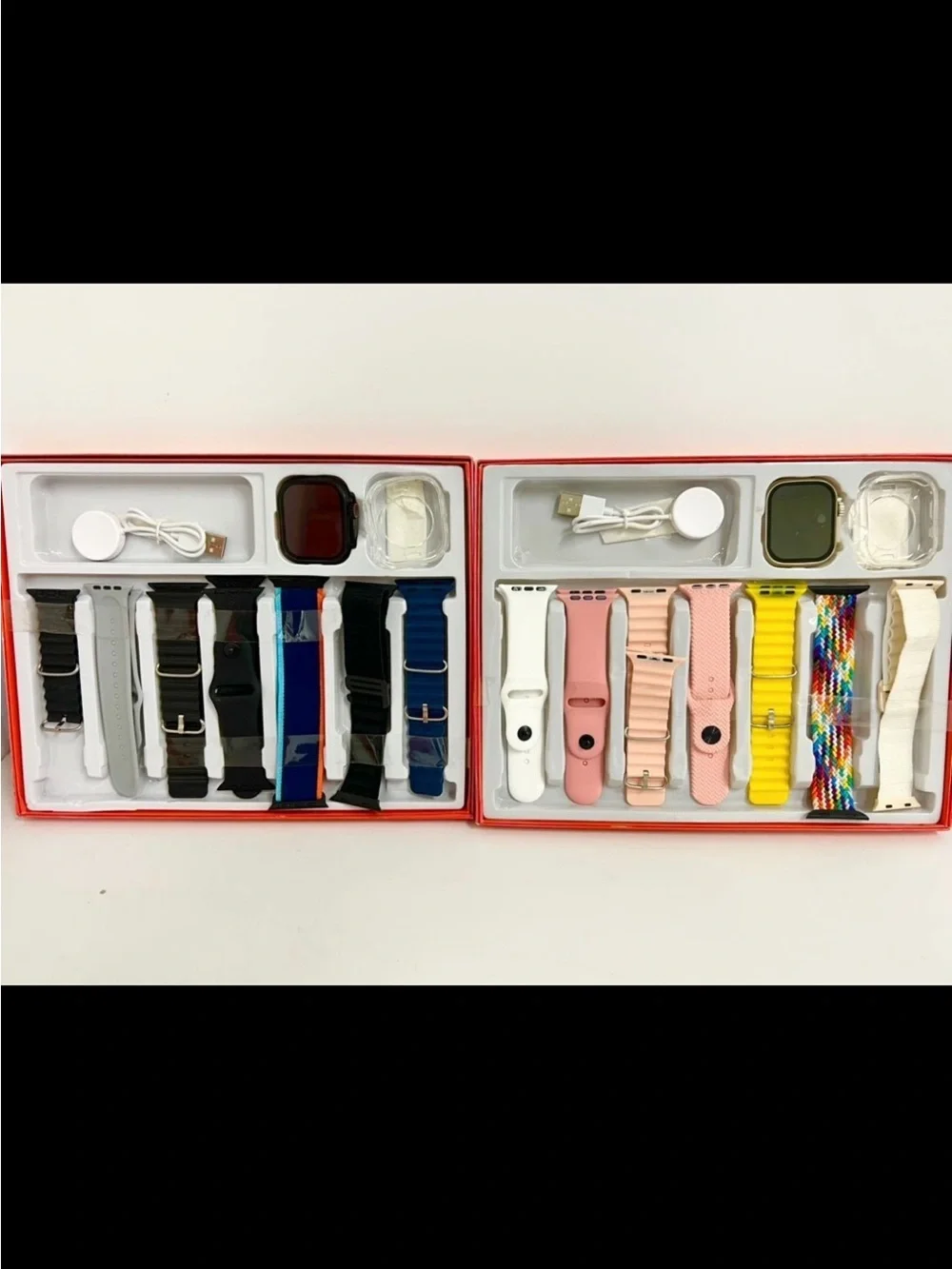 Pink & Black Smartwatch Bands and Charger Set His and Hers 7 Changeable Bands