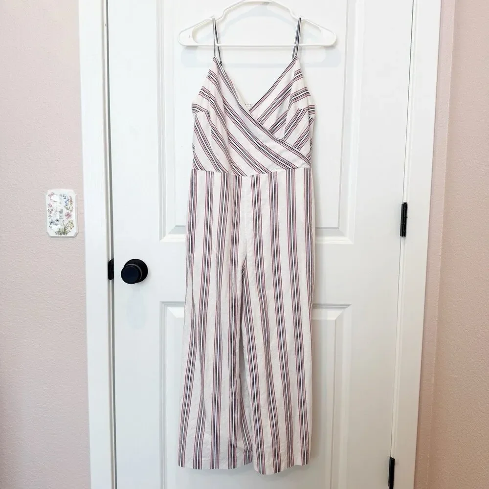 Banana Republic Womens Linen Blend‎ Jumpsuit Size 4 Stripe Casual Work Resort