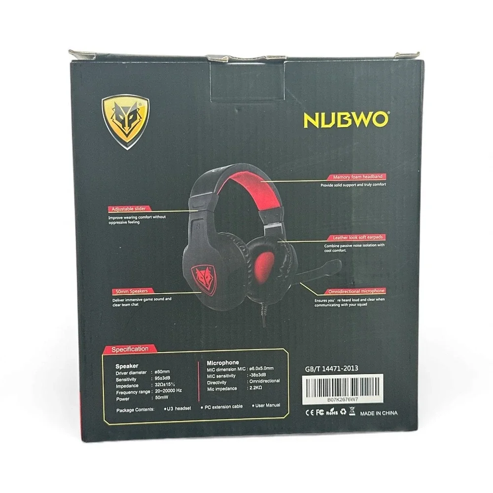 NUBWO U3 Gaming Headset Phone Microphone Adjustable Volume‎ Mute Black Red