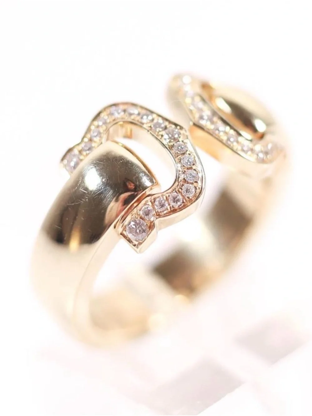 Cartier 750 Boucluse Gold & Diamond Band ring size 6.25 with Engraved Logo