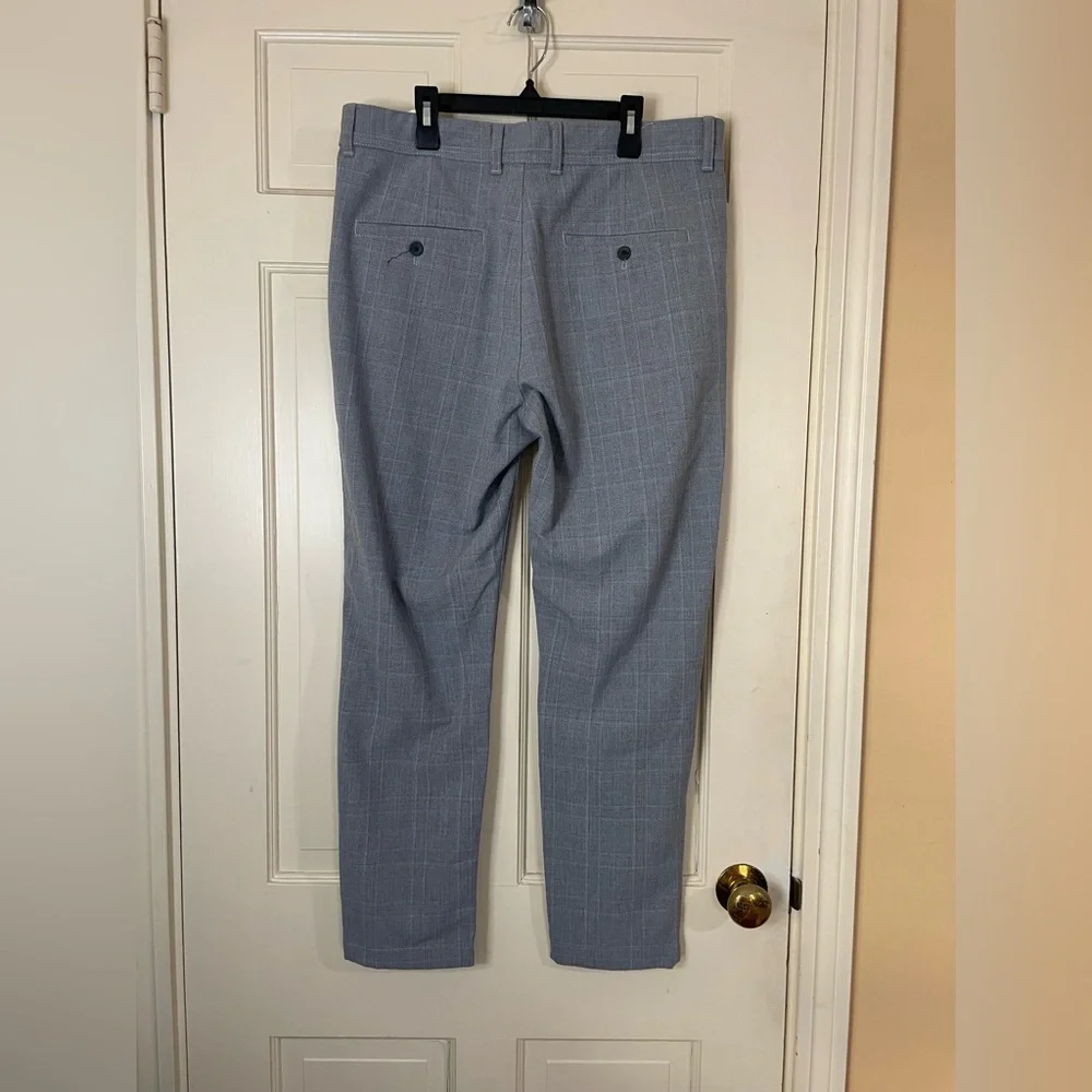 Zara Plaid Dress Pants Mens 32 Gray Slim Fit Ankle Flat Front Stretch