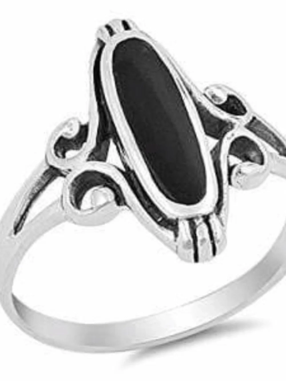 Womens Sterling Silver 925 Black Onyx Oval Ring Size 7