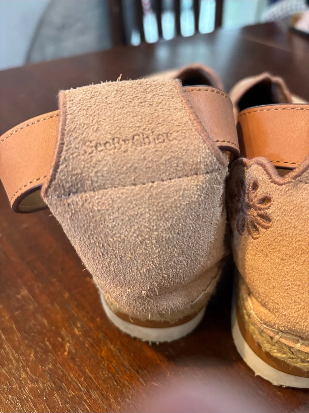 See By Chloe Blush Suede Espadrille Sandals with Ankle Strap