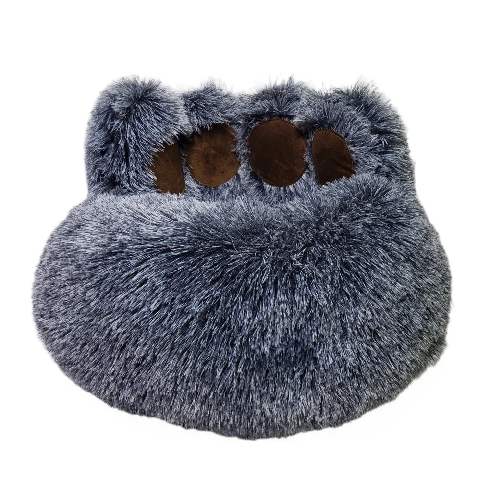 Pets Dog Bedding Comfy Fuzzy Small Round Bear Paw Shaped Plush Dog Cat Pet Bed