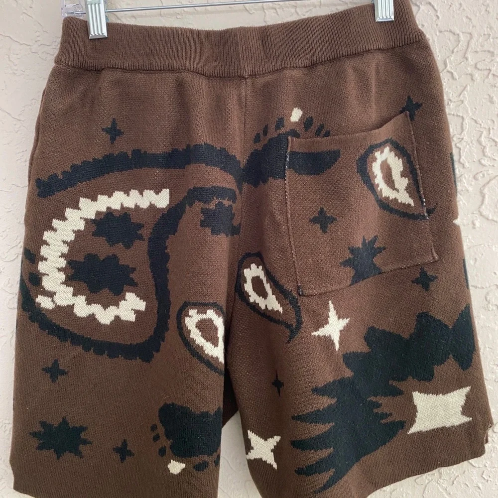NOVAMEN Mens Sm Boho Western Festival Bandana Knit Shorts Cowboycore Rustic Luxe