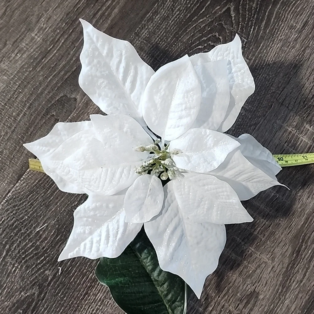 8 White Poinsettia floral Stems