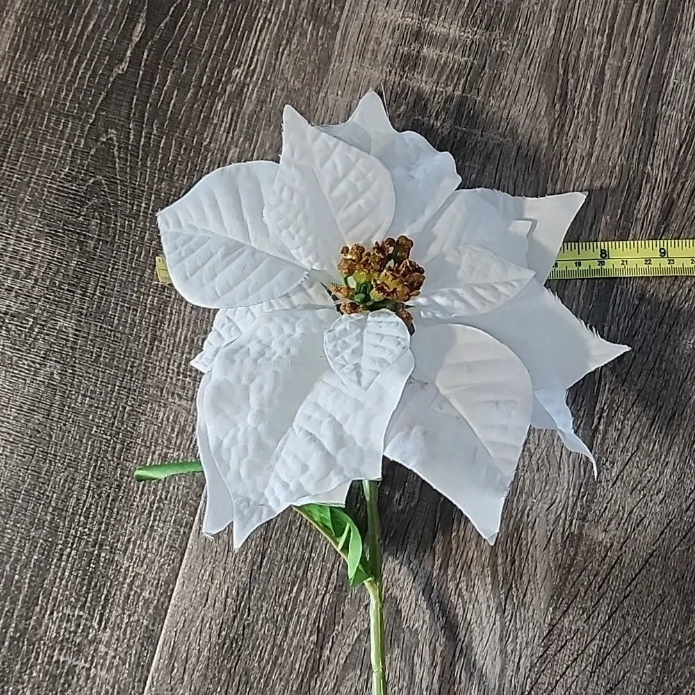 8 White Poinsettia floral Stems