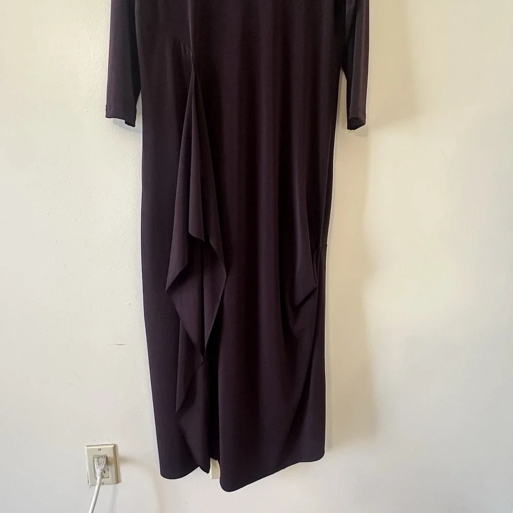 Sympli Womens Brown Purple Kaftan Maxi Drama Dress V Neck 3/4 Sleeve Size 10