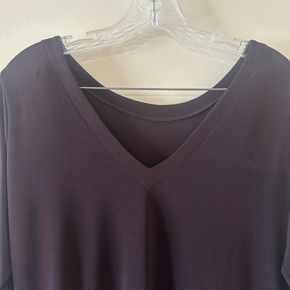 Sympli Womens Brown Purple Kaftan Maxi Drama Dress V Neck 3/4 Sleeve Size 10