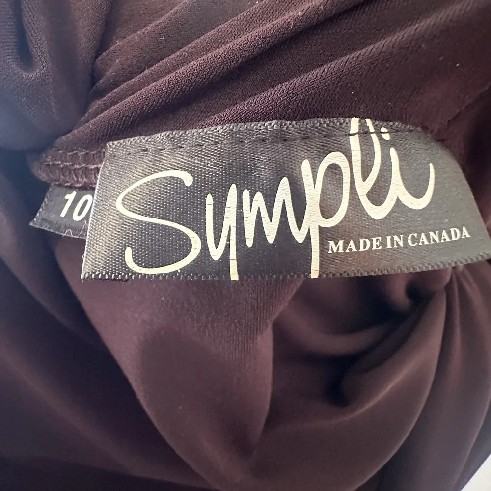 Sympli Womens Brown Purple Kaftan Maxi Drama Dress V Neck 3/4 Sleeve Size 10