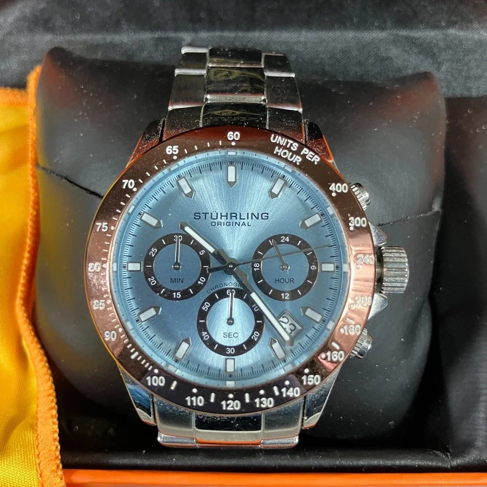 Stührling Ultima‎ 3960 Quartz 42mm Chronograph - Light Blue Dial