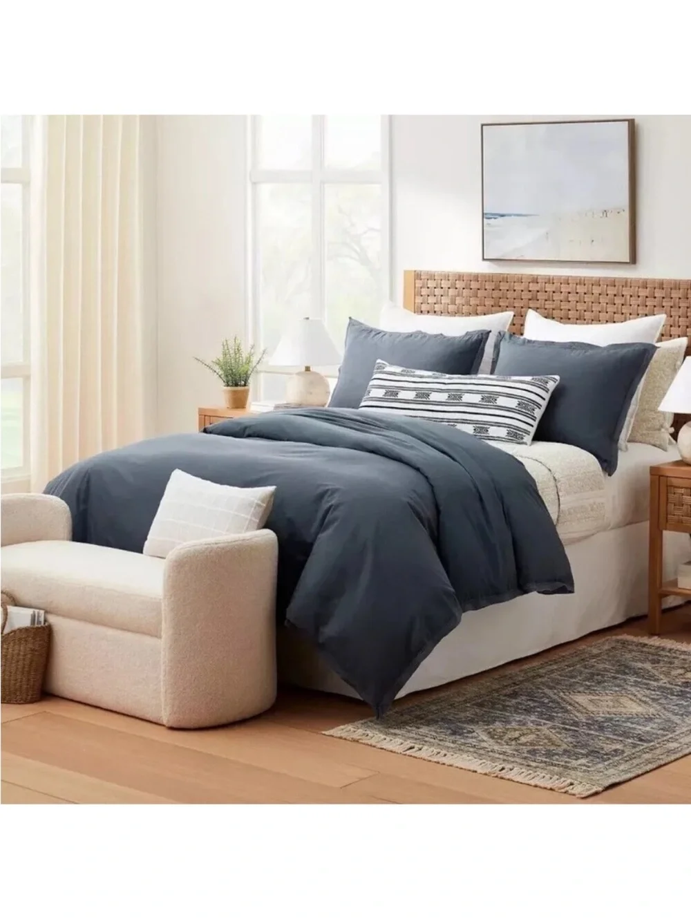 Studio McGee King Raw Edge Hemstitch Blue Cotton Comforter & Sham Set