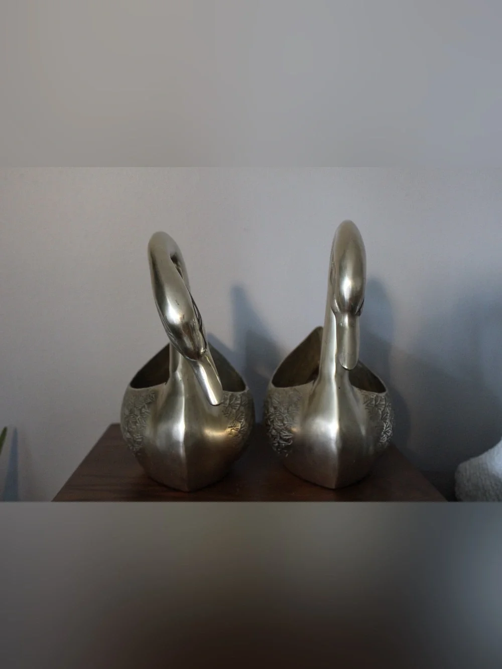 Vintage 1970s extra large Brass Swan Planters set of 2
