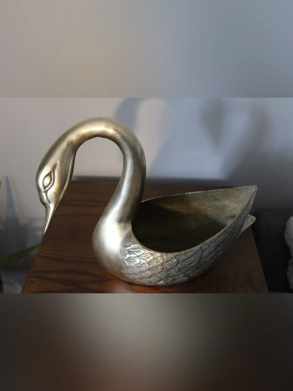 Vintage 1970s extra large Brass Swan Planters set of 2