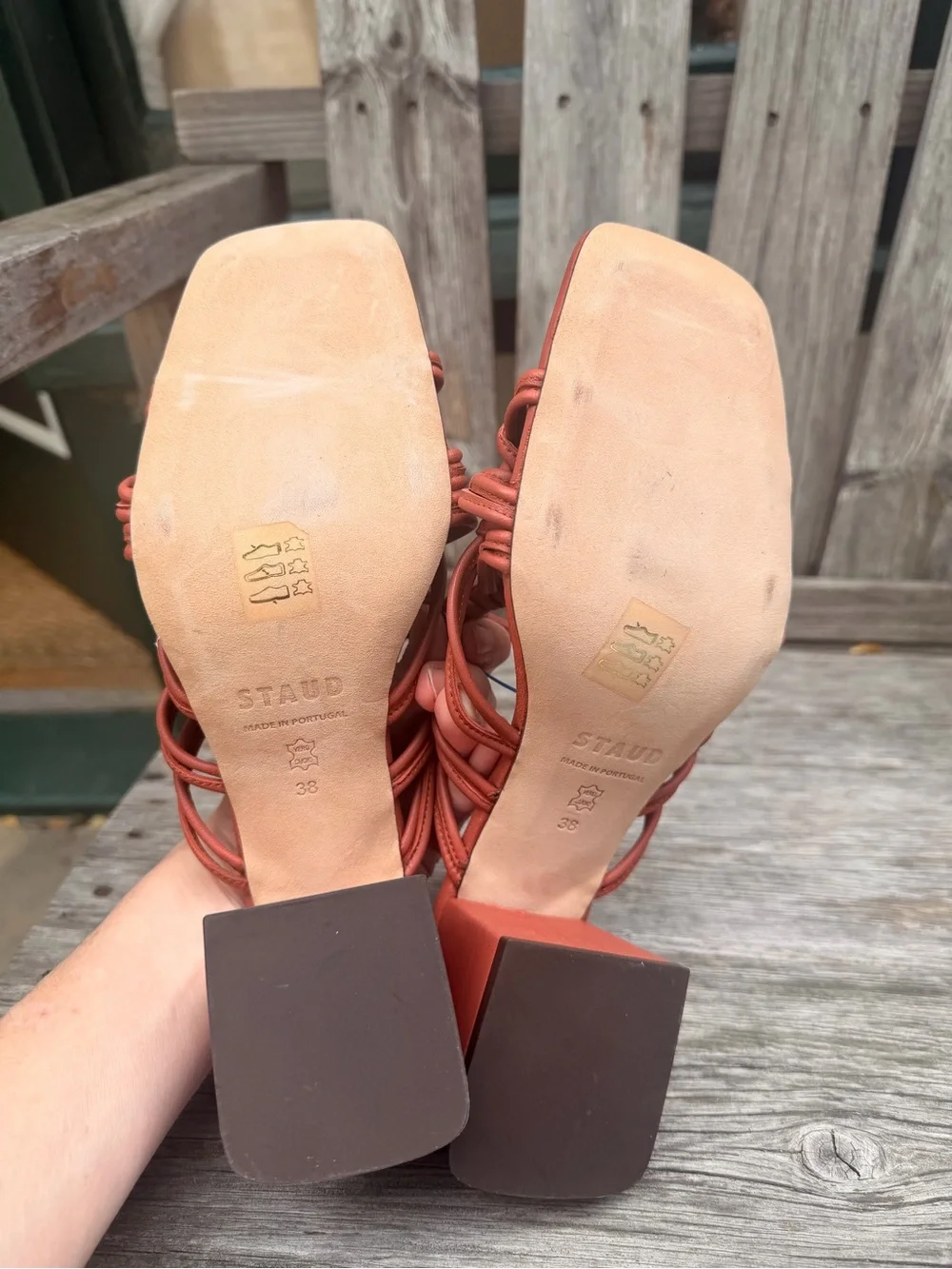 STAUD Adeline Knotted Block Heel Mule in Spice size 38 NWOT
