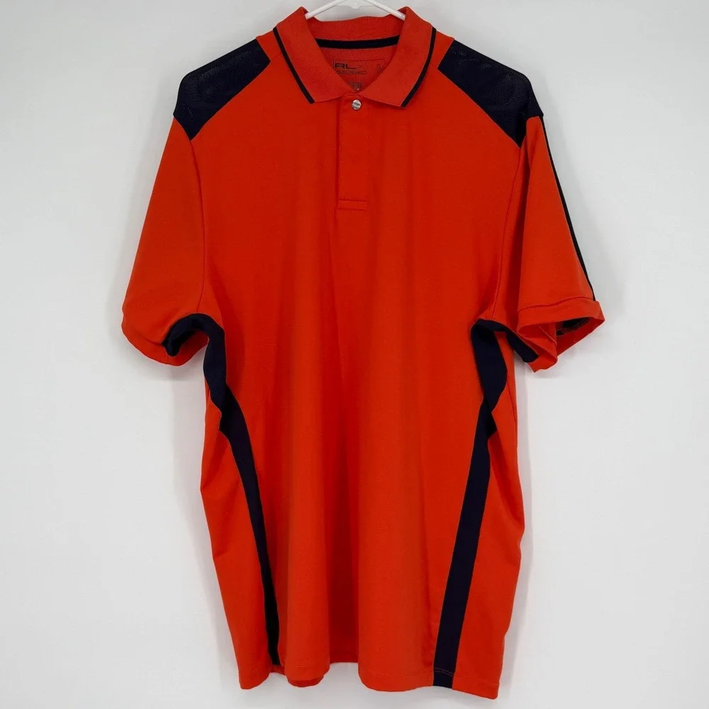 RLX Ralph Lauren Mens Polo Orange‎ Navy Performance Golf Shirt Size M