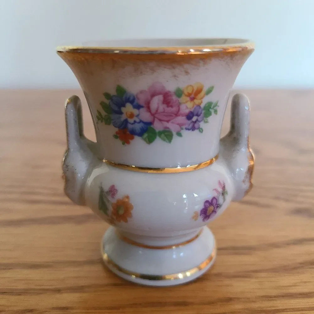 M Elfinware Germany Urn Shaped Mini Bud Vase Flowers With Gold Trim Bottom Stamp