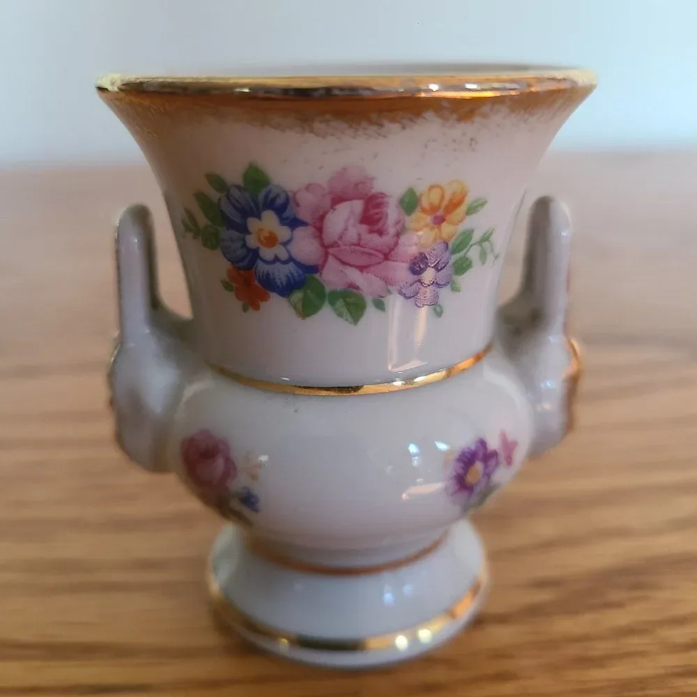 M Elfinware Germany Urn Shaped Mini Bud Vase Flowers With Gold Trim Bottom Stamp