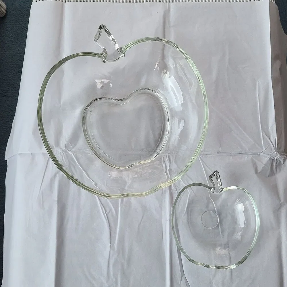 Vintage Hazel Atlas Glass Orchard Pattern Apple Glass Ware Small and Large Bowls