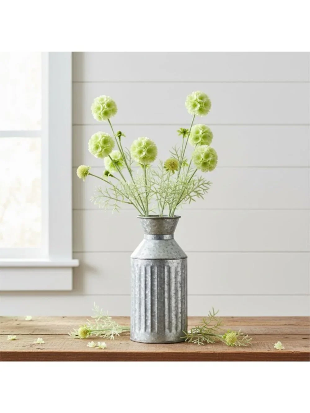 Scabiosa Flower Stems Green White Artificial Floral Filler