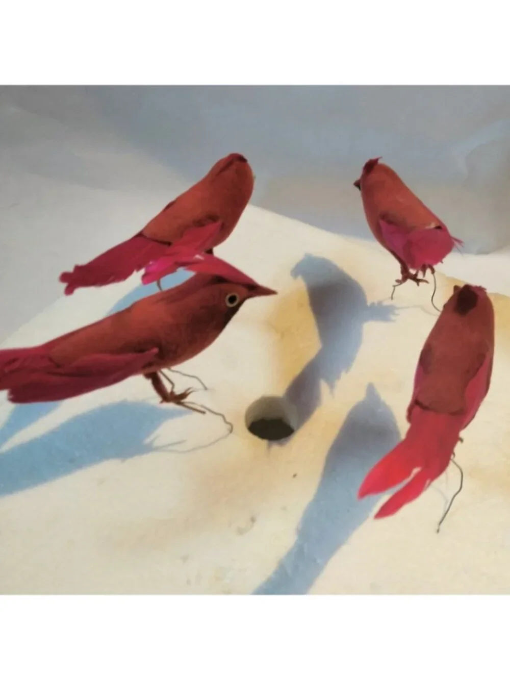 Red Cardinal Bird Figurine Feathers Wire Pick Crafts Lot 4