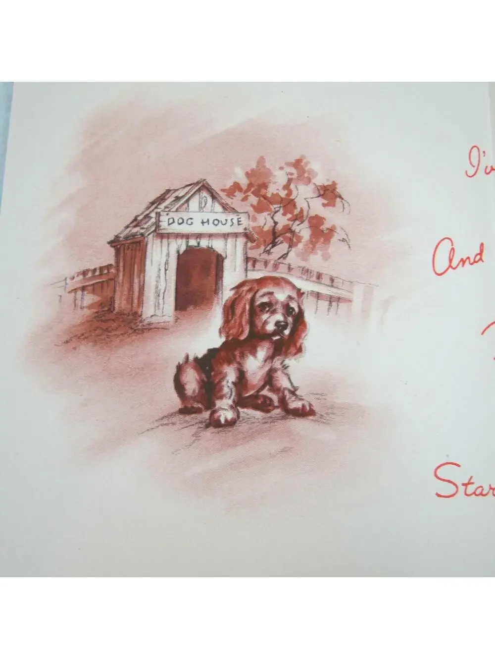 Vintage 1940s Greeting Card Funny Dog House Sorry I Haven't Written Golden Bell