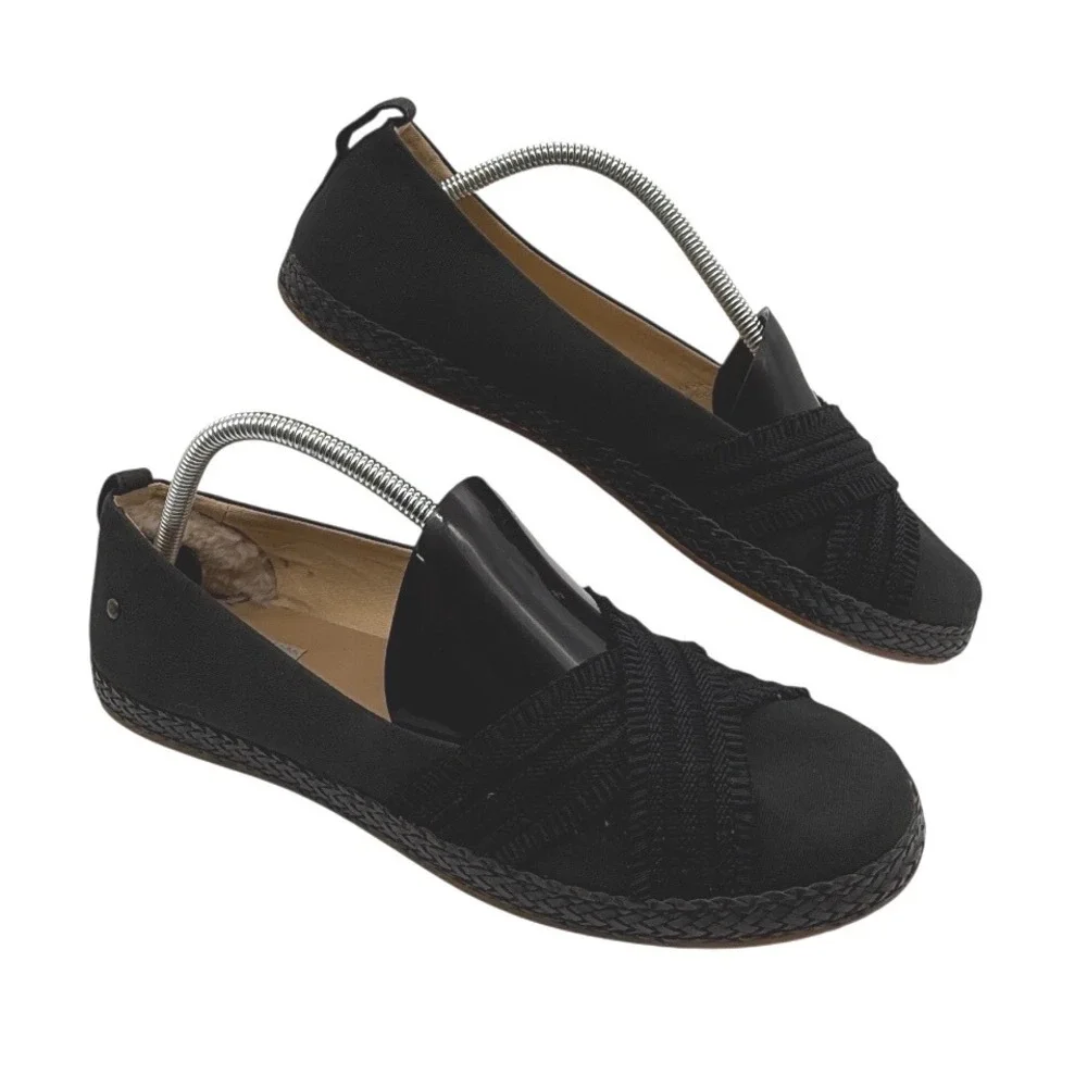 UGG Espadrille Flats Women Size 11 Black Canvas Criss Cross Slip On Casual Shoes