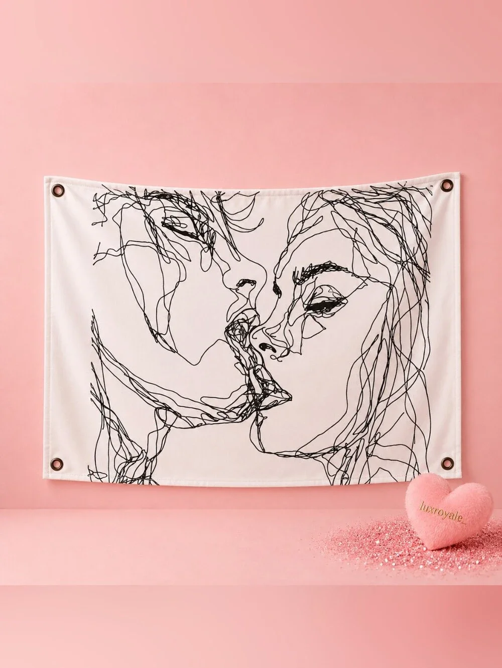 Abstract Couple Line Art Tapestry Small Wall Hanging Bedroom Aesthetic Romance