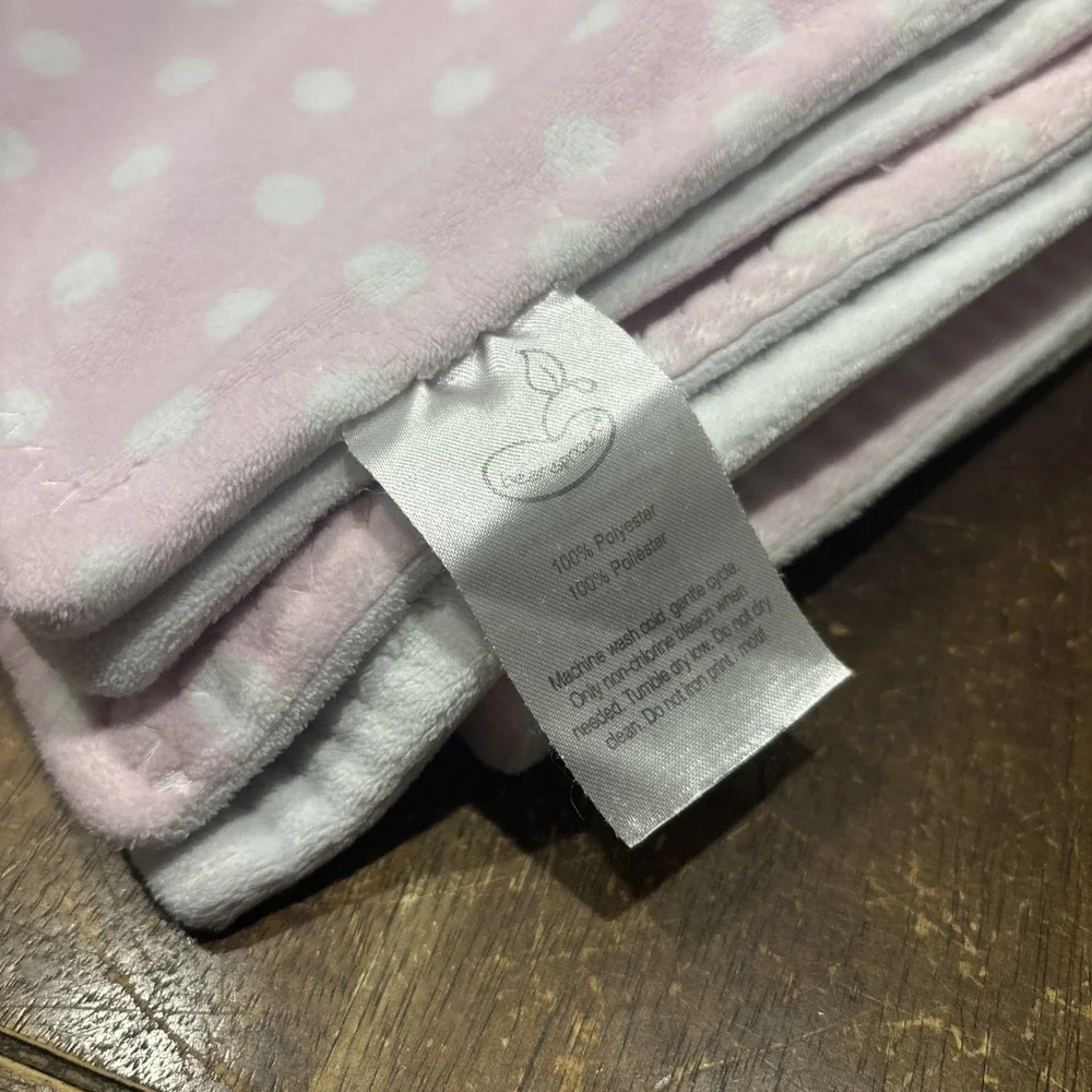 Beansprout Pink White Polka Dot Baby Blanket Plush Security Lovey 30x35