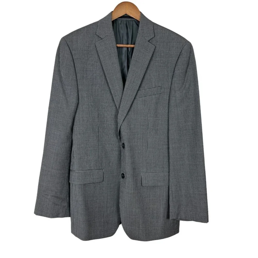 CALVIN KLEIN Blazer Jacket Sports Coat Men 38R Gray Check 100% Wool Professional