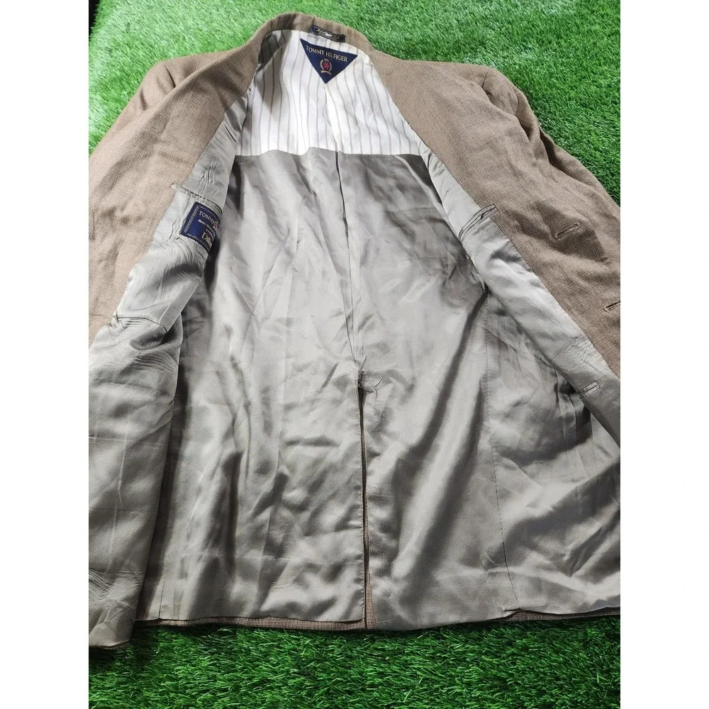 Tommy Hilfiger Sport Coat Mens 42R‎ Brown Wool Three Button Check Blazer Jacket