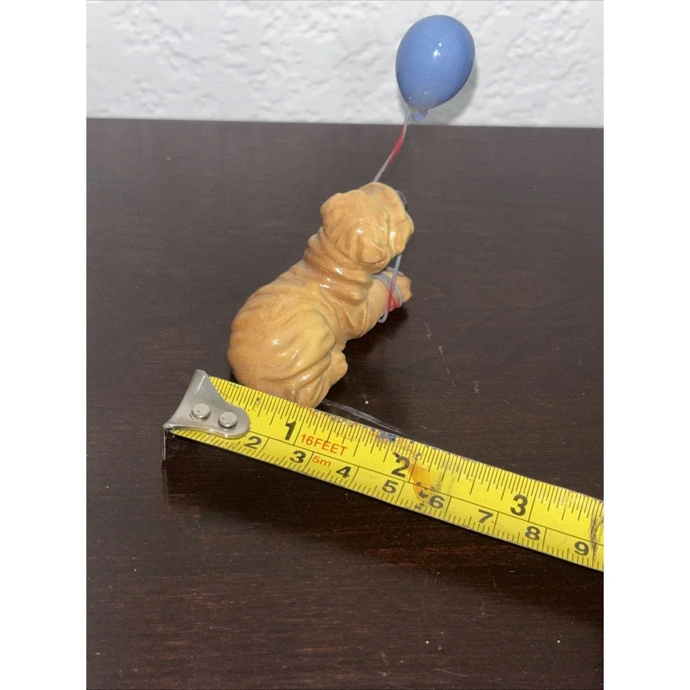 Retired Hagen-Renaker 1986 Miniature Tan Shar Pei Dog w/blue balloon- see detail