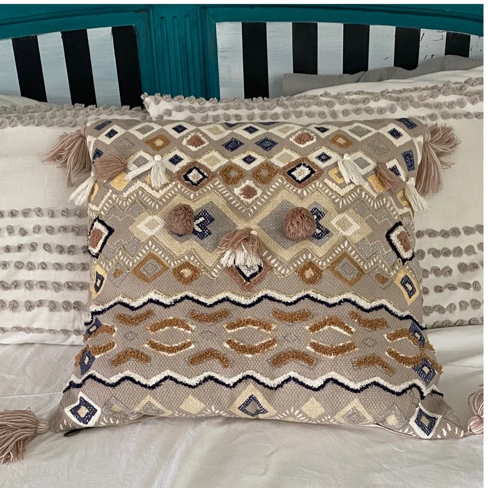 Pier 1 Imports Decorative Pillow Boho Accent Throw‎ Pillow with Tassels