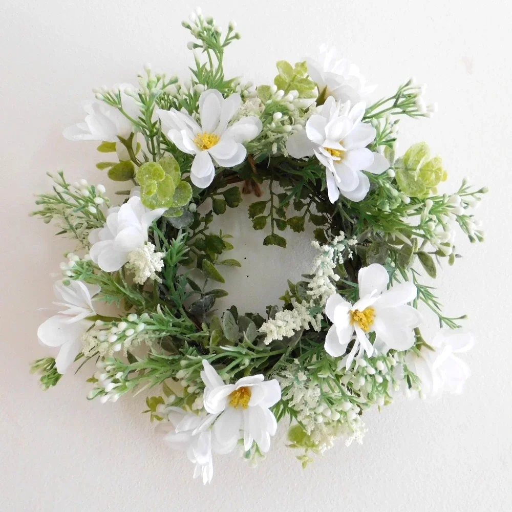 Dusty Miller Mini Wreath Eucalyptus White‎ Flowers Candle Ring Wedding decor