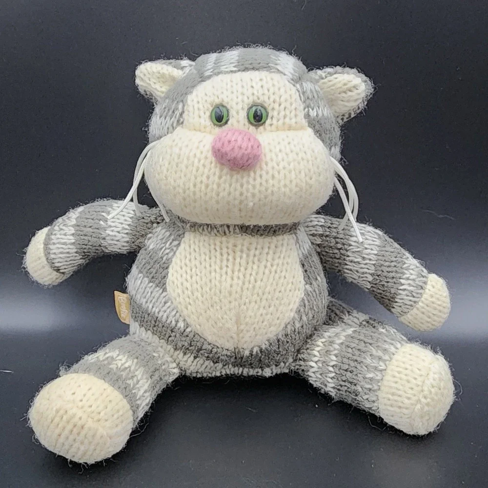 Hallmark KNIT Stuffed Plush Gray And White Striped‎ 8